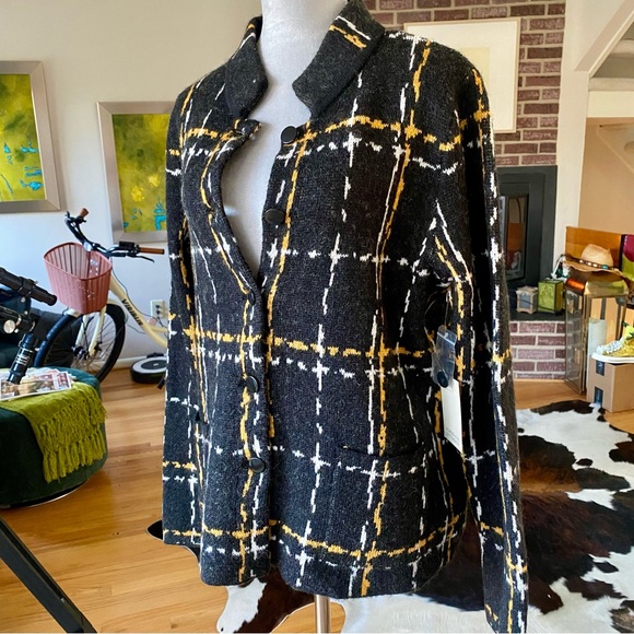 Adrienne Vittadini. Black, Yellow & White  Plaid Jacket / Cardigan. XL FAB ♥️ - Picture 12 of 17